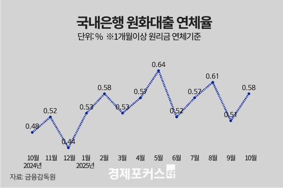 10월 은행 대출 연체율 0.58% … 전월 대비 0.07%p↑