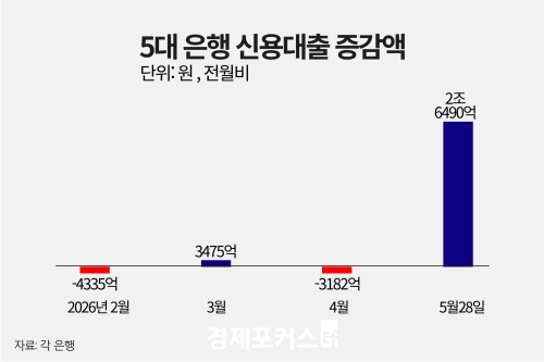 5월 신용대출 2.6조 급증…주담대 증가액의 100배 넘어